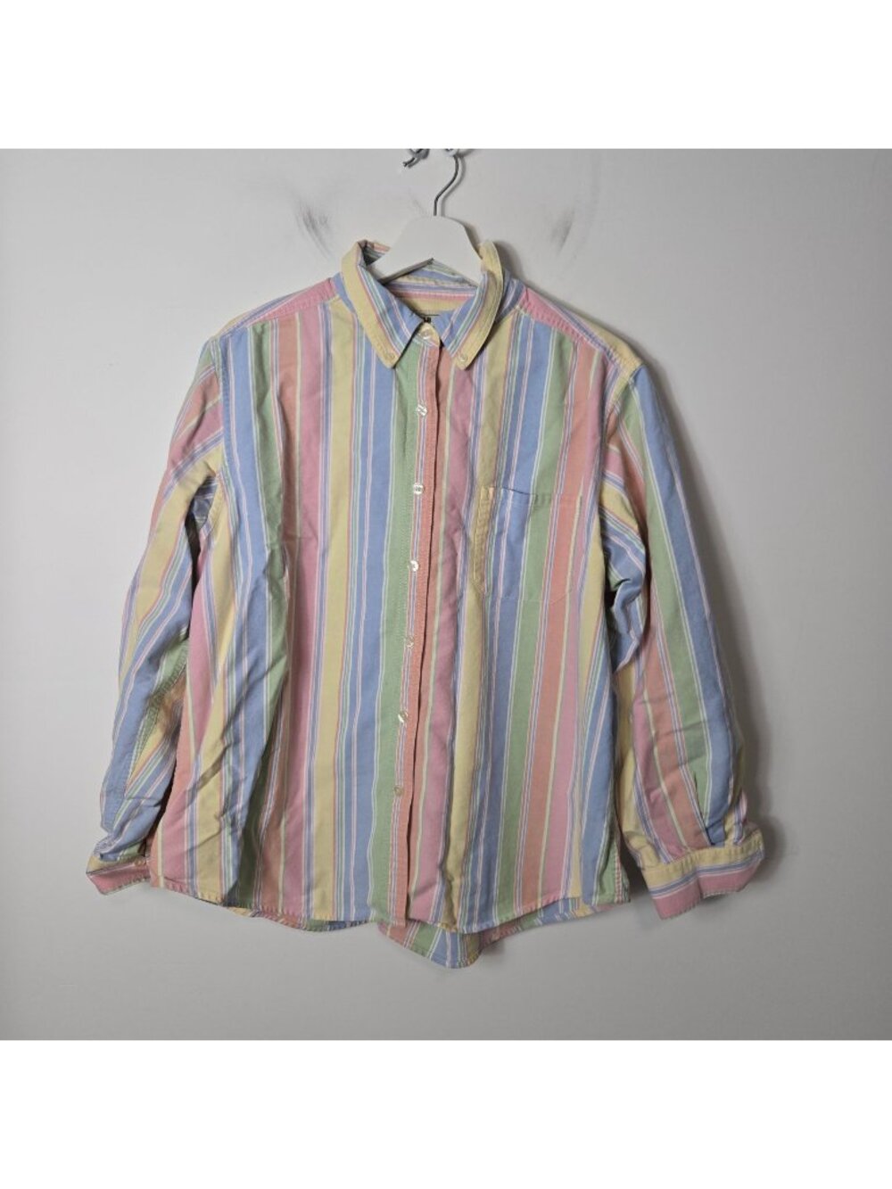 L.L. Bean Women's Retro Pastel Striped Button-Up Long Sleeve Shirt